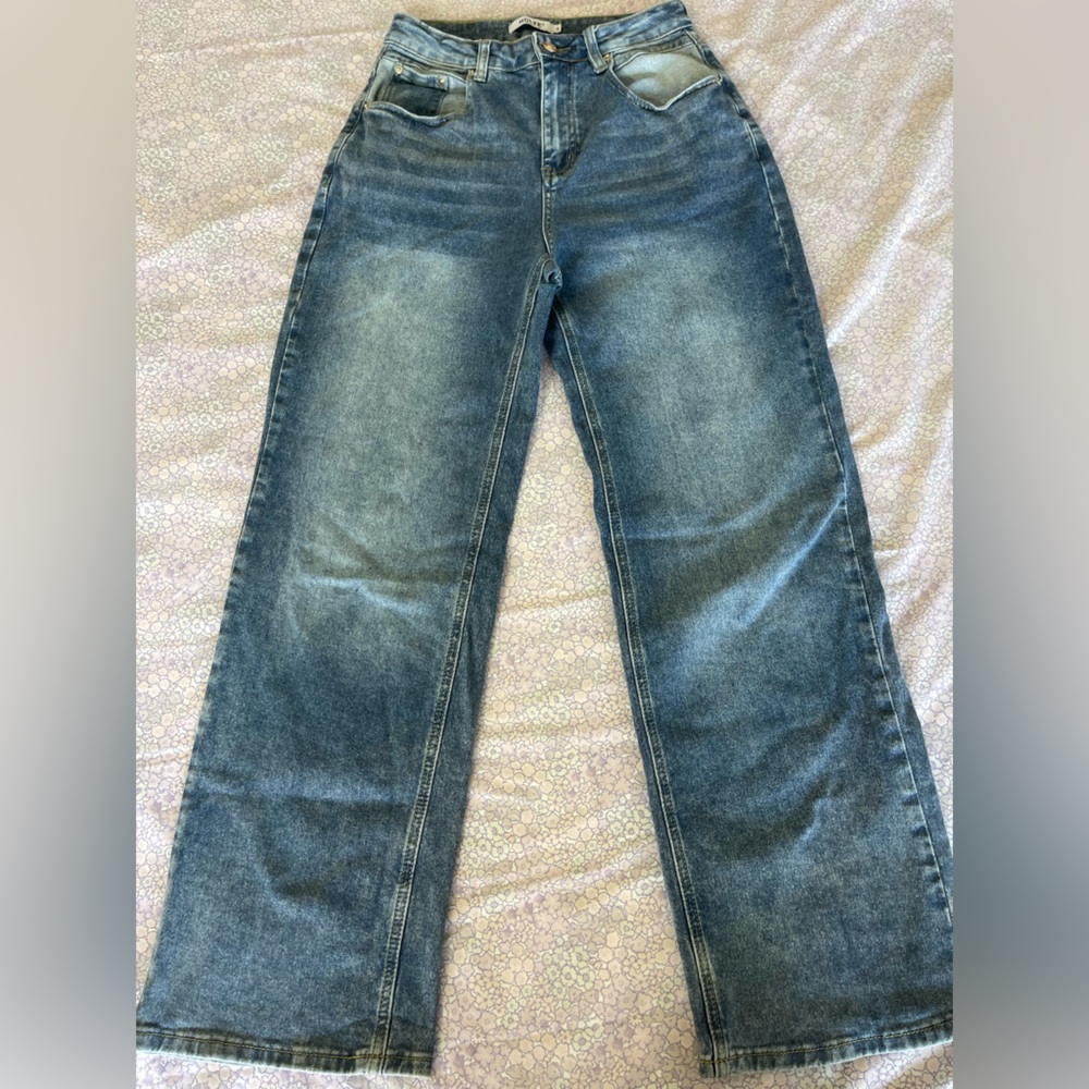Amazon Wide-Leg Washed Blue Jeans